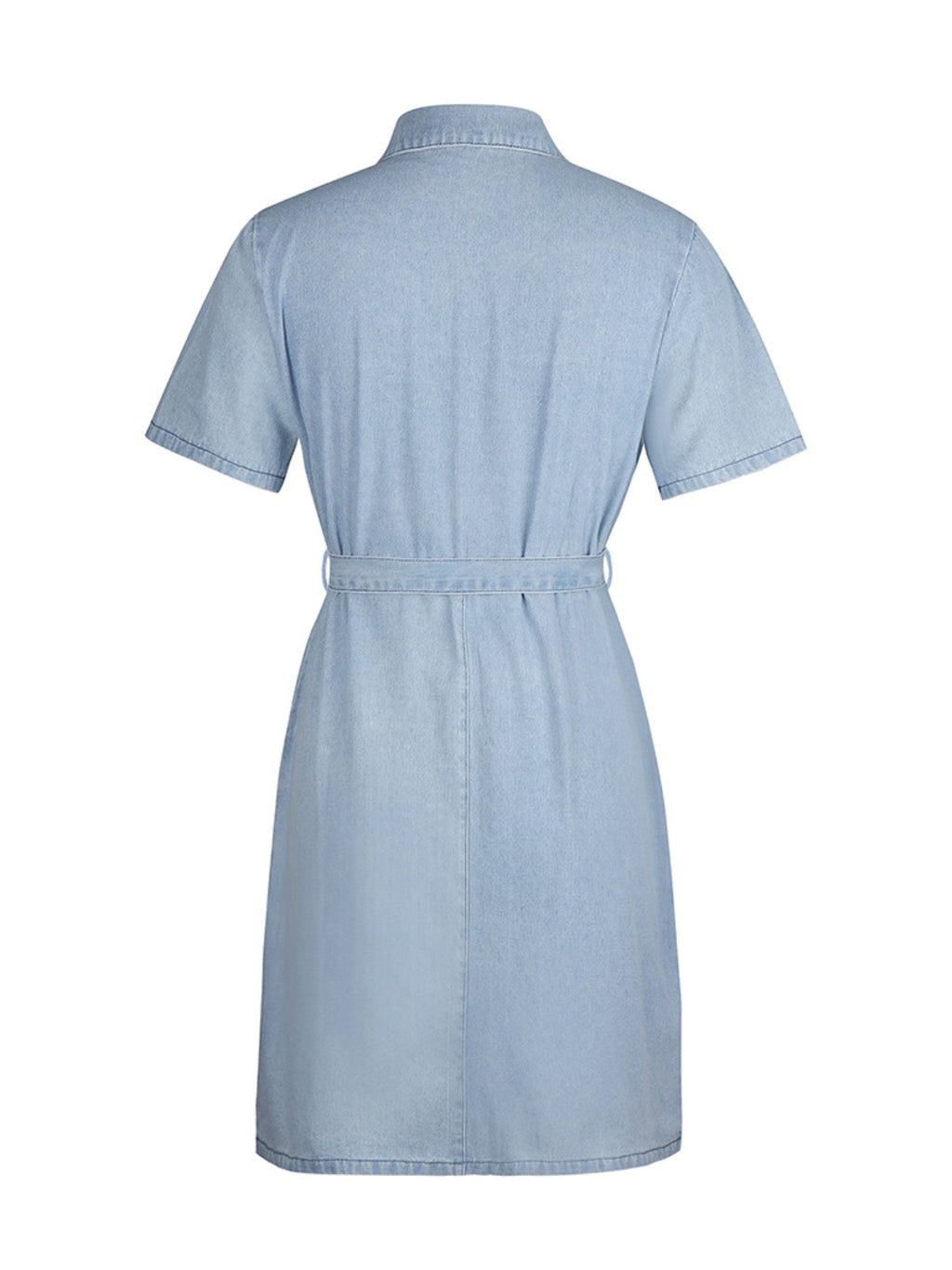 Zip Front Short Sleeve Denim Dress - Stylish & Functional