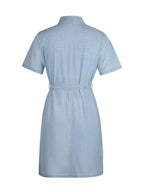 Zip Front Short Sleeve Denim Dress - Stylish & Functional