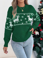 Festive Christmas Reindeer Cable-Knit Sweater