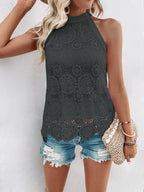 Lace Grecian Neck Tie Back Top - Elegant & Chic