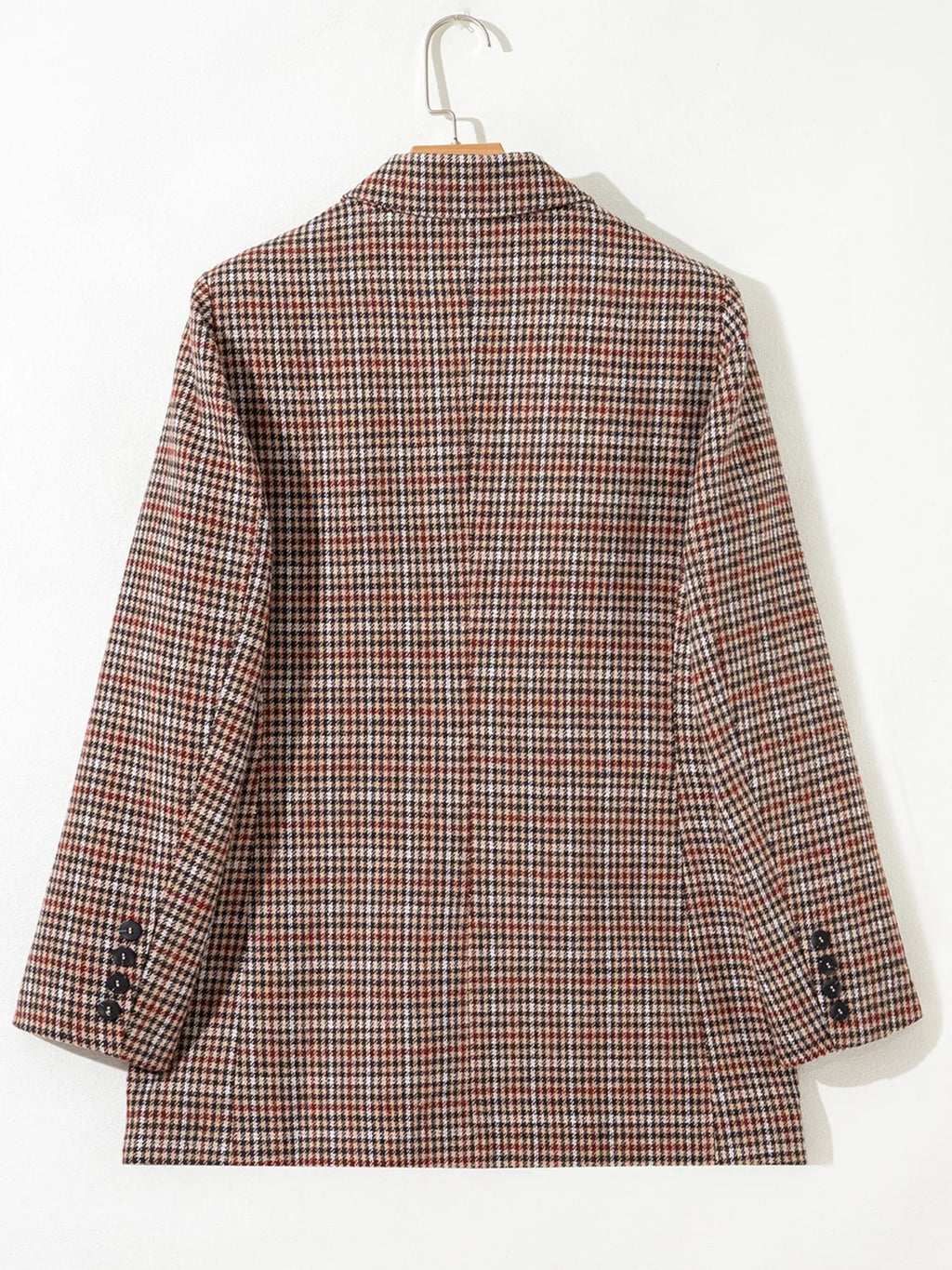 Chic Houndstooth Lapel Collar Blazer – Stylish Buttoned Women’s Outerwear