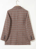 Chic Houndstooth Lapel Collar Blazer – Stylish Buttoned Women’s Outerwear