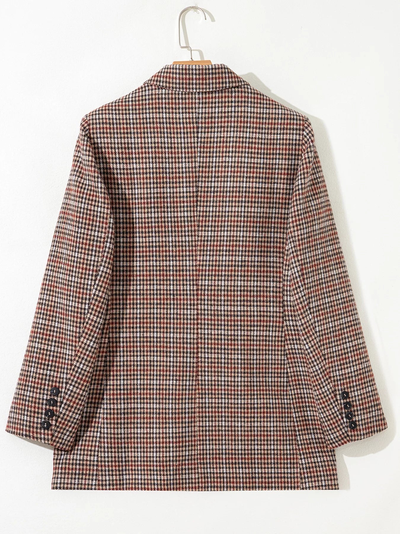 Chic Houndstooth Lapel Collar Blazer – Stylish Buttoned Women’s Outerwear