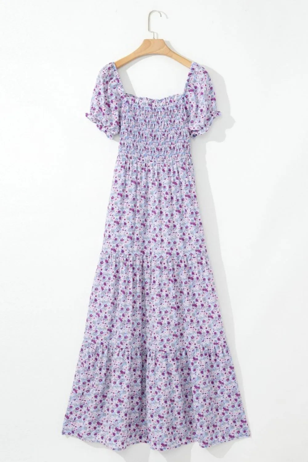 Floral Tiered Maxi Dress - Shirred Waist Elegance