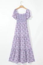 Floral Tiered Maxi Dress - Shirred Waist Elegance