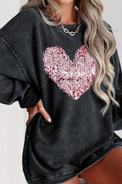 Sequin Heart Long Sleeve Sweatshirt