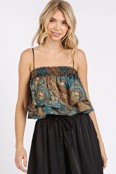 Mittoshop Paisley Patchwork Print Satin Ruffle Crop Cami