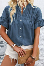Ruffled Ruched Button Shirt - Feminine Flair