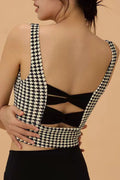 Houndstooth Crisscross Back Active Sports Bra Plaid