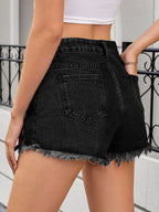 Edgy Raw Hem Distressed Denim Shorts
