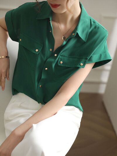 Full Size Snap-Down Collared Neck Short Sleeve Shirt