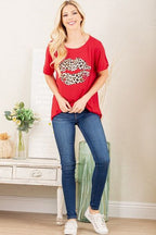 Heimish Full Size Leopard Lip Graphic Round Neck T-Shirt