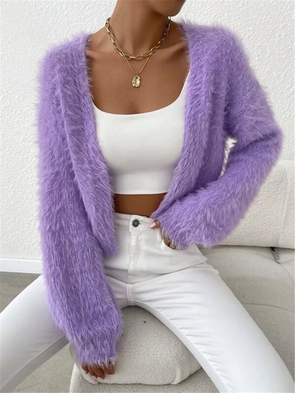 Classic Open Front Long Sleeve Cardigan
