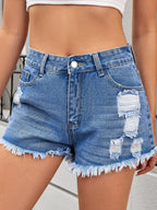 Edgy Raw Hem Distressed Denim Shorts