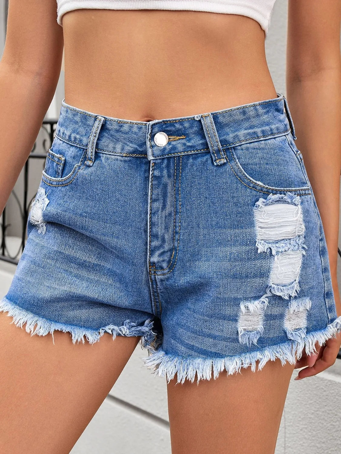 Edgy Raw Hem Distressed Denim Shorts
