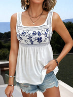 Printed Scoop Neck Tank â€“ Lightweight Babydoll Fit for Everyday Style White