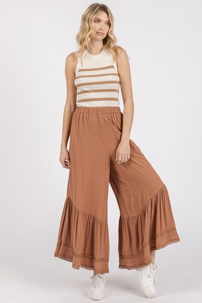 Mittoshop Lace Ruffle Asymmetric Wide-Leg Pants