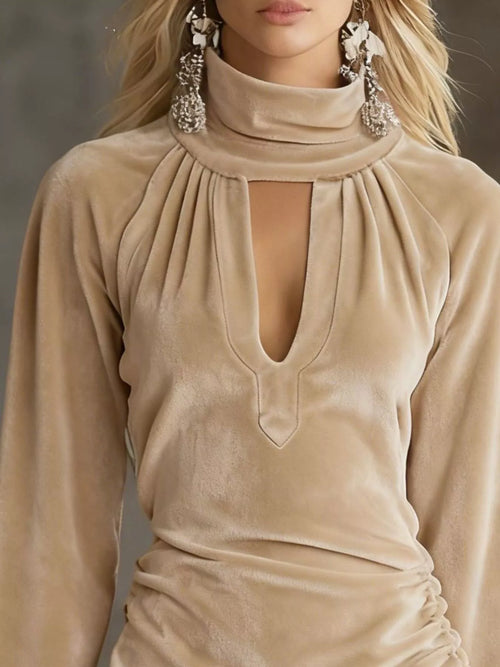 Full-Size Velvet Ruched Flounce Sleeve Mini Dress