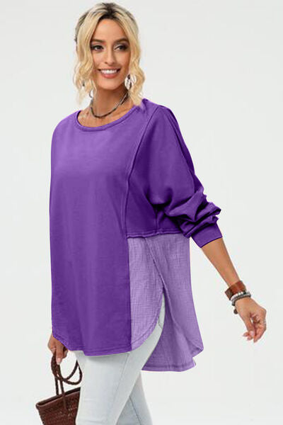 Chic Full-Size High-Low Long Sleeve Top Purple