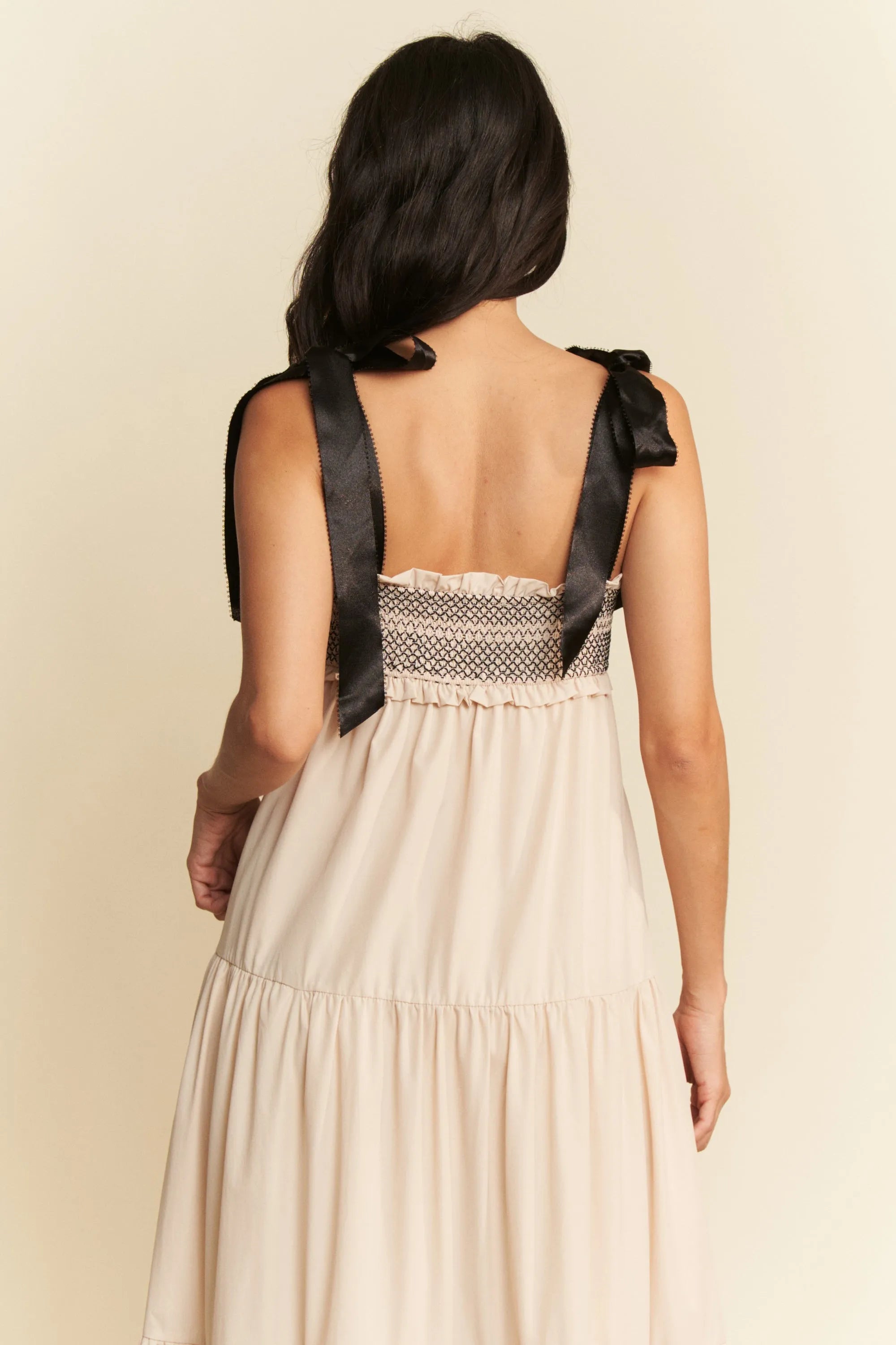 Davi & Dani Multi-Contrast Maxi Dress with Smocked Bodice
