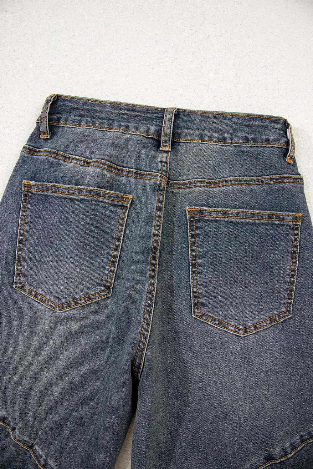 Exposed Stitching High Waist Straight Leg Jeans
