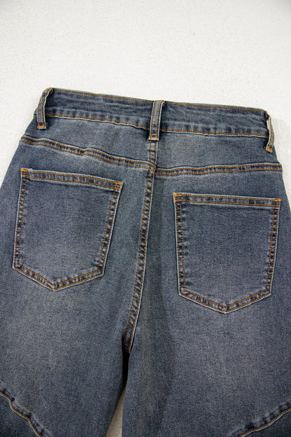 Exposed Stitching High Waist Straight Leg Jeans