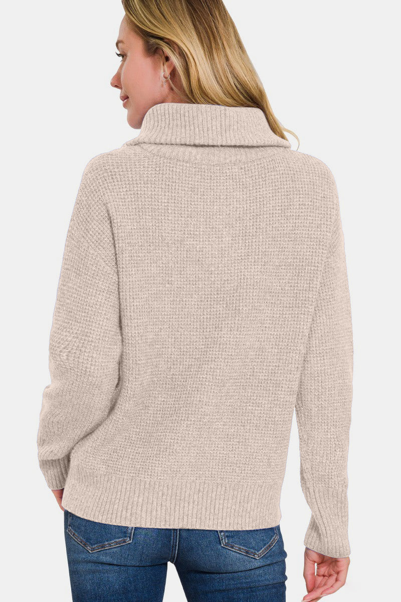 Zenana Half-Zip Ribbed Long Sleeve Sweater