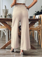 Elastic Waist Wide-Leg Pants with Pockets - Comfy & Chic