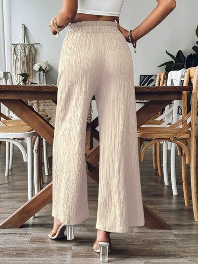 Elastic Waist Wide-Leg Pants with Pockets – Comfy & Chic