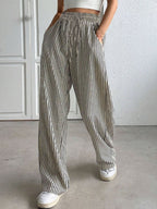Drawstring Striped Elastic Waist Pants - Casual & Comfortable