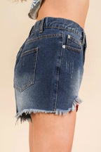 VERY J Raw Hem Contrast-Washed Denim Shorts - Vintage & Edgy