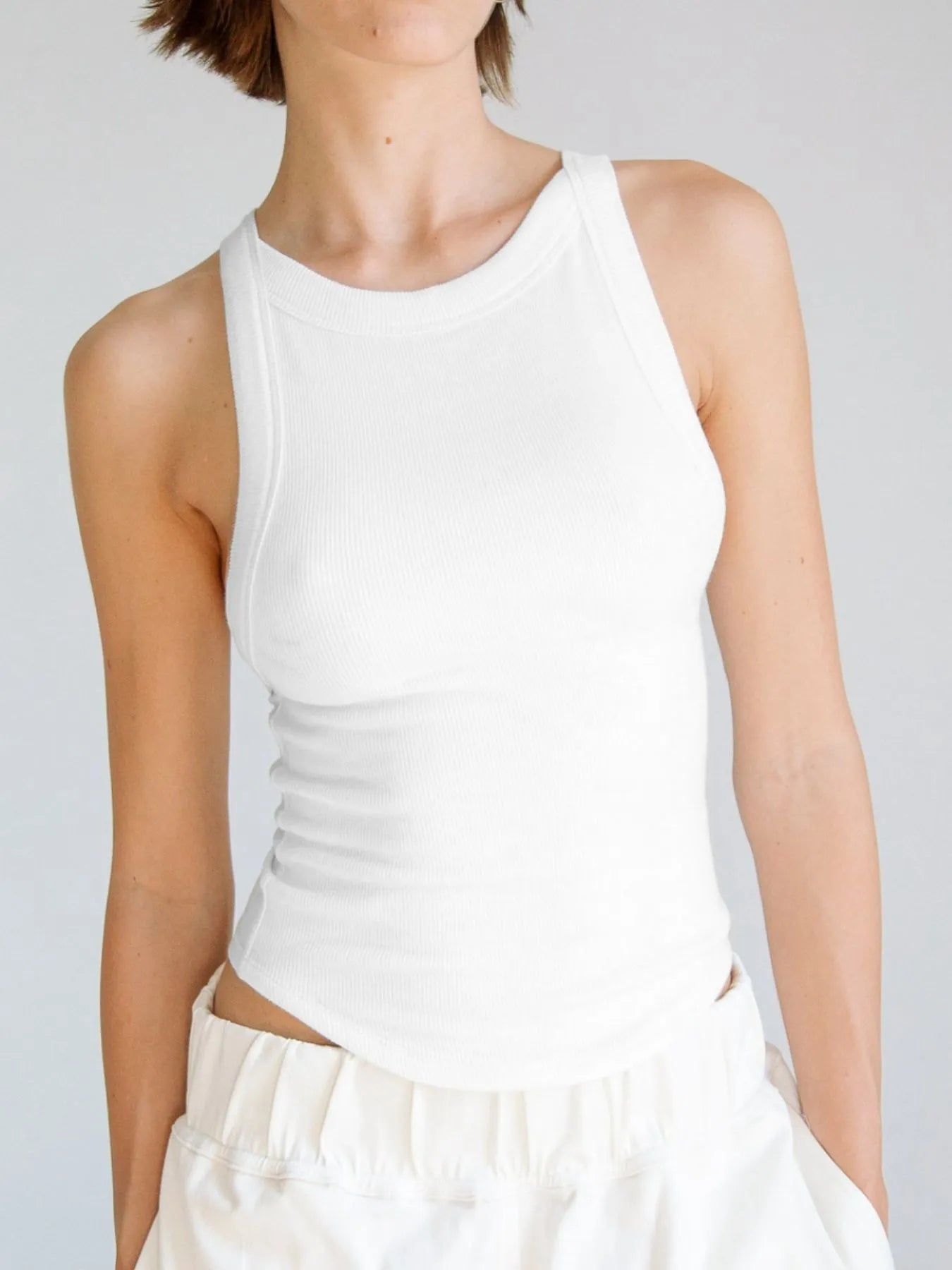 Asymmetrical Ribbed Back Crop Tank Top