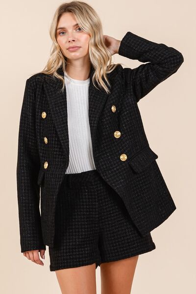 Mittoshop Plaid Texture Double-Breasted Blazer