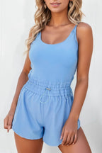Drawstring Waist Scoop Neck Romper - Stylish & Comfy Light Blue