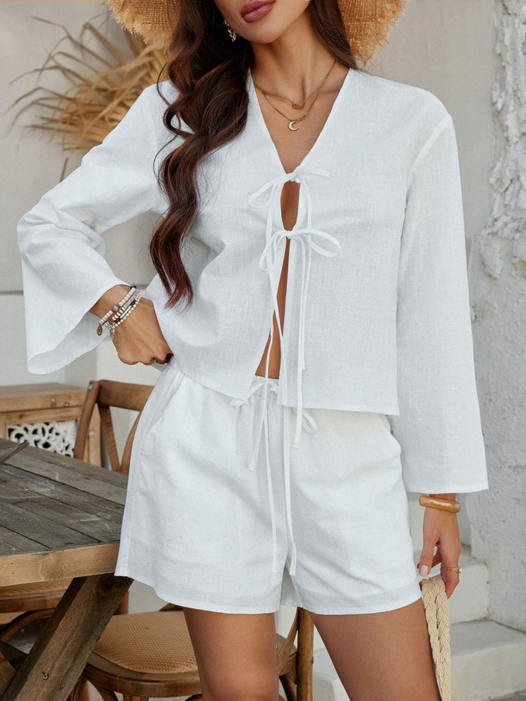 Devine Double Tied V-Neck Top & Shorts Set - Chic & Breathable