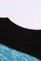 Contrast Striped Round Neck Drop Shoulder Sweater