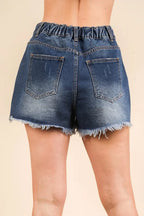 VERY J Raw Hem Contrast-Washed Denim Shorts - Vintage & Edgy