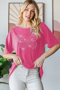 Rhinestone Butterfly T-Shirt - Sparkly & Stylish Casual Tee Hot Pink