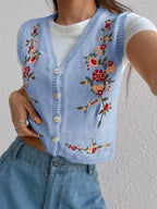 Chic Embroidered Button-Up Sweater Vest – Layer for Every Season