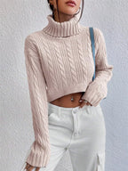 Cozy Cable-Knit Turtleneck Sweater with Long Sleeves