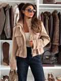Drawstring Waist Cropped Utility Jacket Beige