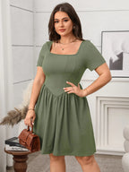 Plus Size Square Neck Short Sleeve Mini Dress â€“ Comfortable & Chic