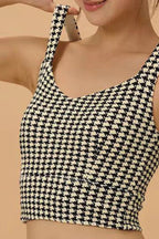 Houndstooth Crisscross Back Active Sports Bra