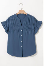 Ruffled Ruched Button Shirt - Feminine Flair