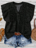 Polka Dot Ruffled Cap Sleeve Blouse - Chic & Feminine Black