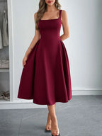 Square Neck Wide Strap Midi Dress