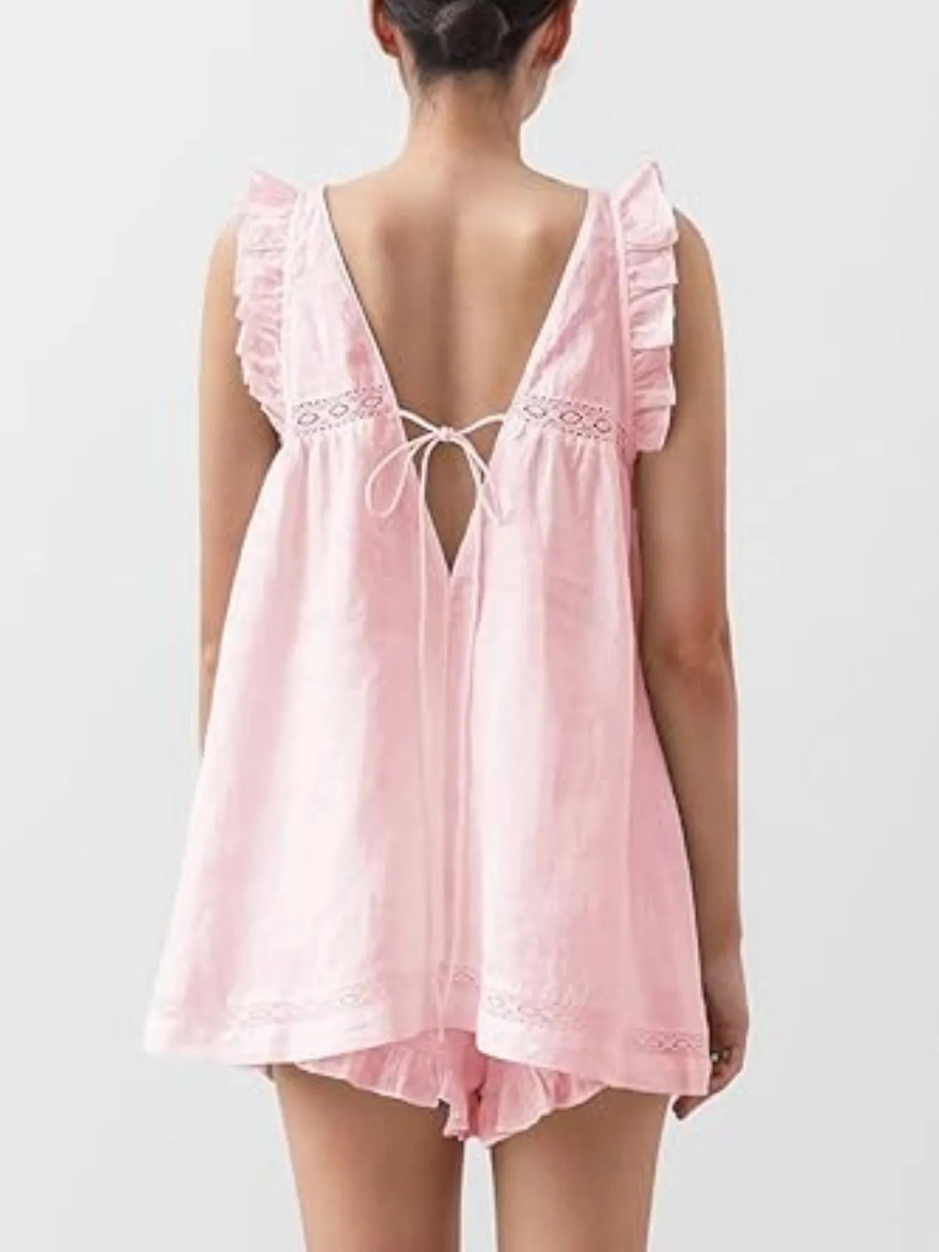 Ruffled V-Neck Top & High-Waist Shorts Co-Ord Set