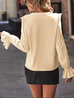 Elegant Ruffled Flounce Sleeve Buttoned Blouse