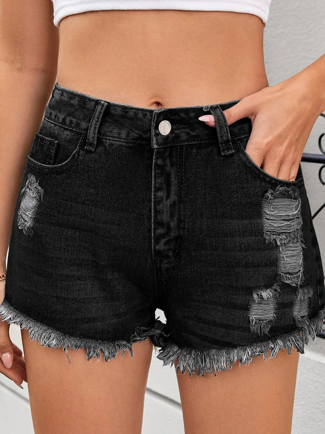 Edgy Raw Hem Distressed Denim Shorts