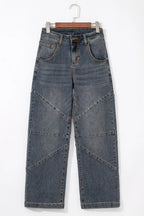 Exposed Stitching High Waist Straight Leg Jeans